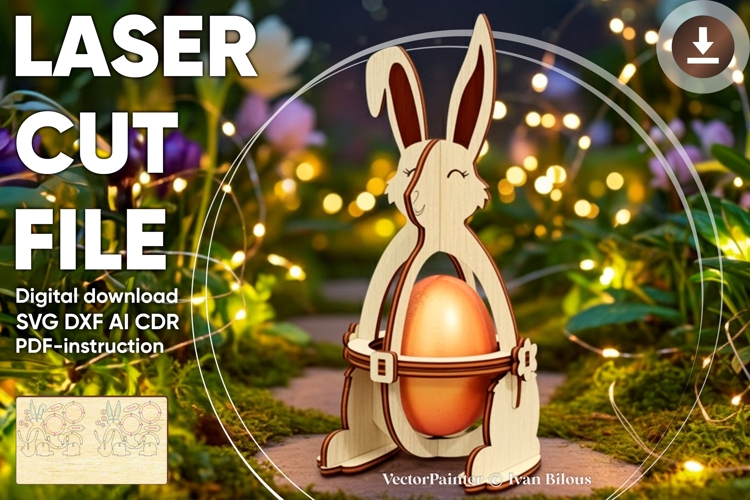 Kinder bunny holder - laser cut file, Glowforge pattern