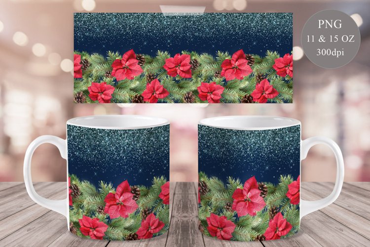 Christmas Mug Sublimation | Poinsettia Mug Wrap 11   15 oz