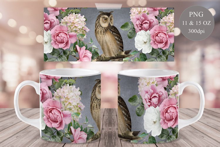 Vintage Owl and Flowers Mug Sublimation 11oz & 15oz