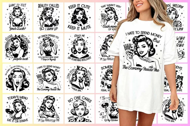 Retro Housewife SVG Bundle - Funny Sarcastic Quotes SVG PNG