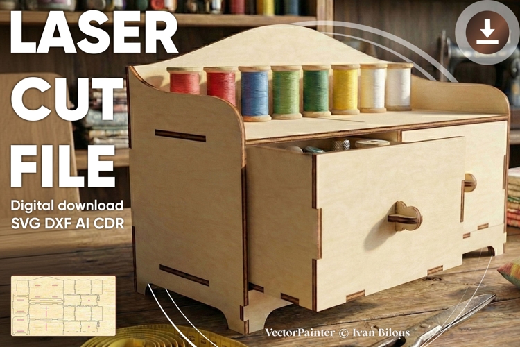 Drawer Box - laser cut project, SVG DXF files for laser CNC