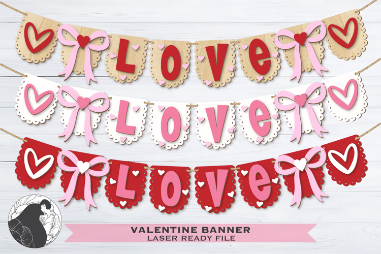 Valentine Garland Laser File, Hearts and Bows Bunting SVG