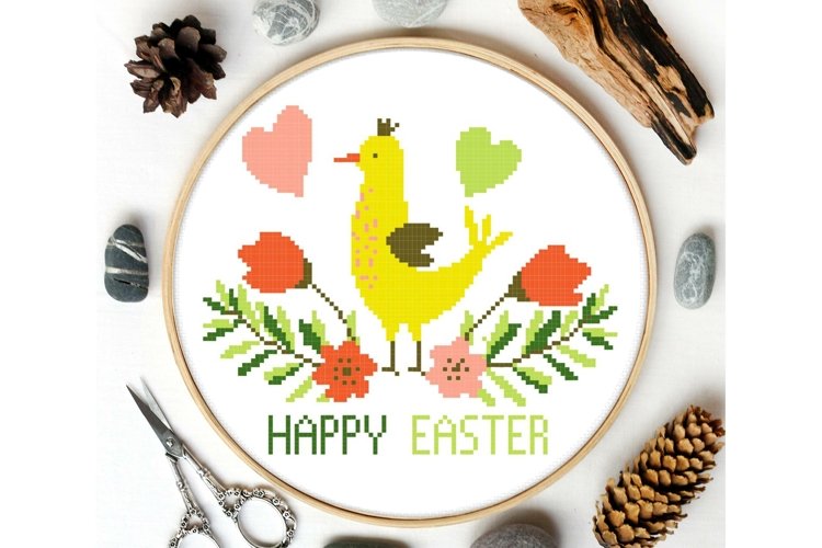 Easter bird Cross stitch pattern Digital file Spring flowers example image 1