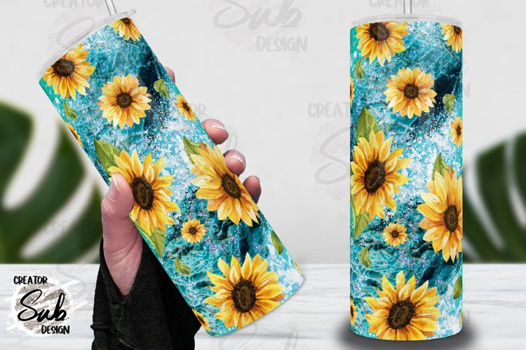 Sunflower Teal Marble 20oz Skinny Tumbler Wrap