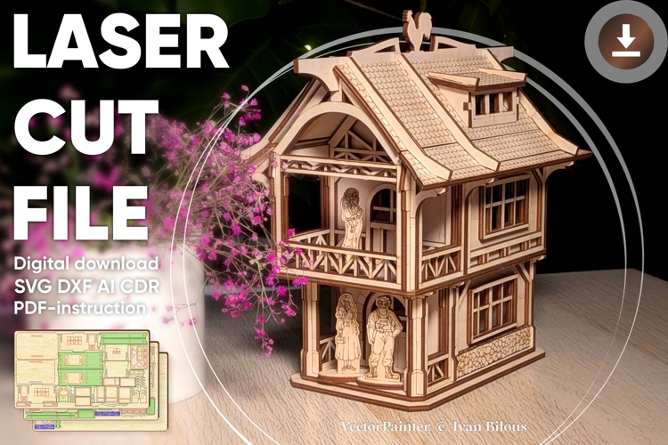 Medieval Town House Laser Cut File SVG Plywood Template