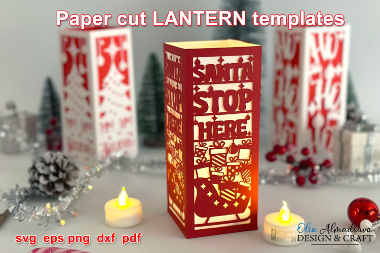 Christmas Lantern Svg| Papercut Santa Stop Here Lightbox