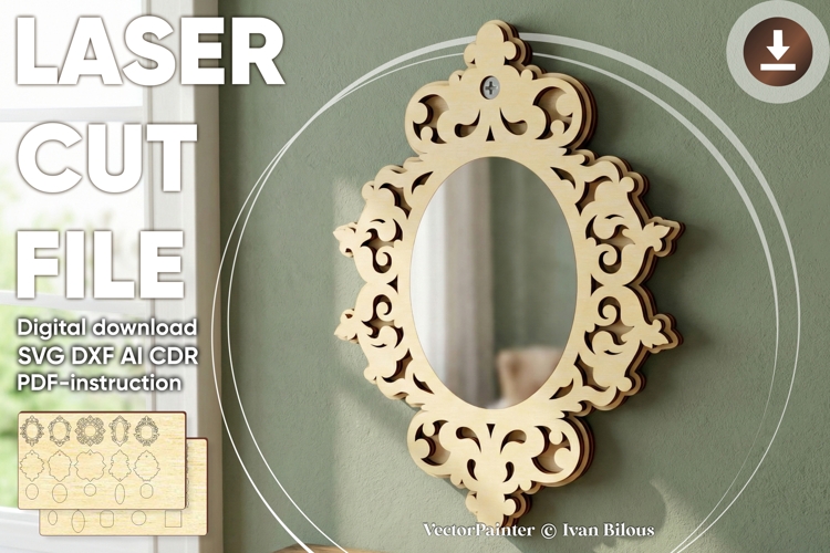 Mirror Ornament Bundle - laser cut files, Dollhouse mirrors