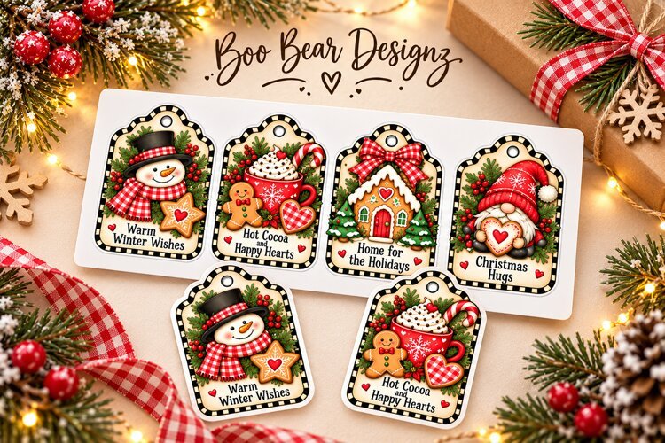 Vintage Christmas Gift Tag Stickers example image 1