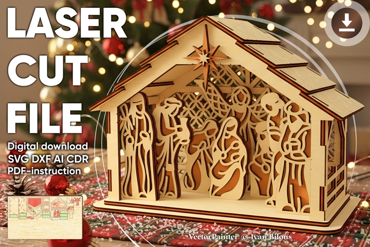 Nativity Scene - laser cut file, SVG DXF plan Christmas file example image 1