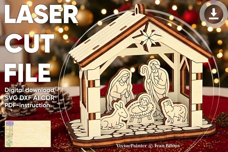 Nativity Ornament - Laser Cut File, SVG Christmas Miniature
