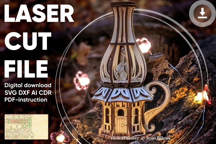 Oil Lamp Fairy House - Laser Cutting Template, SVF File
