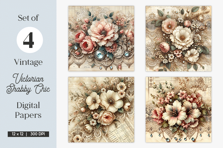 Victorian Shabby Chic Digital Paper Set | 12x12 Backgrounds