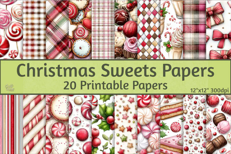 Christmas Sweets Digital Paper, Peppermint Candy Christmas