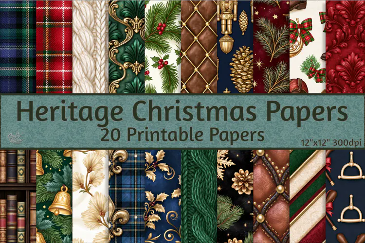 Heritage Christmas Digital Paper Vintage Tartan Patterns