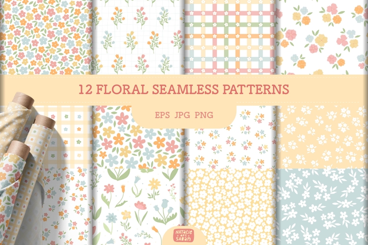 12 FLORAL SEAMLESS PATTERNS | EPS PNG JPG