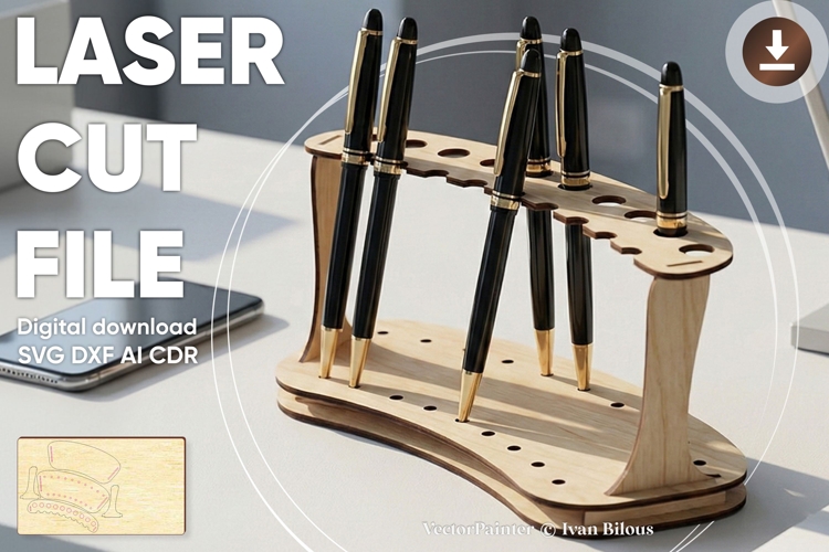 Pen Stand - laser cut file, Pencil holder SVG DXF files