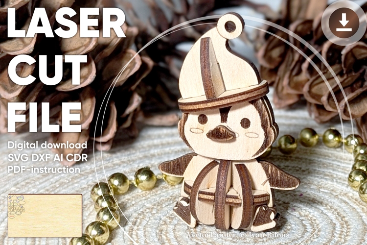 Penguin Christmas Ornament - Laser Cut File, 3d plywood plan