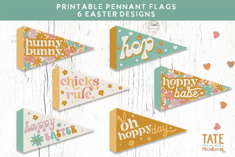 PRINTABLE Easter Pennant Flags, Retro Easter decor