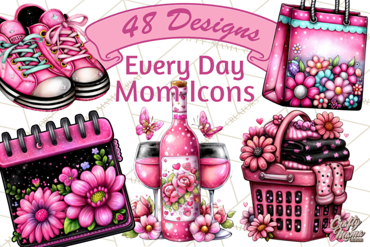 Everyday Mom Icons Clipart, Mom Life Doodle Graphics