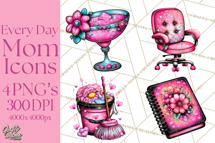 Everyday Mom Icons Clipart, Mom Life Doodle Graphics