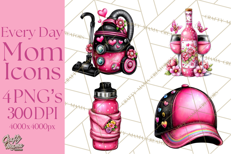 Everyday Mom Icons Clipart, Mom Life Doodle Graphics