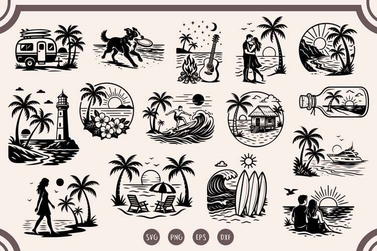 Beach SVG Bundle - Tropical Summer Clipart, PNG, DXF
