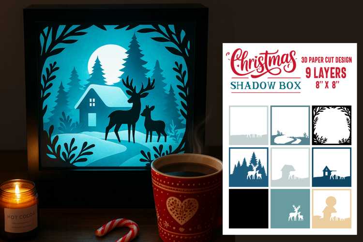 Christmas scene Shadow Box Laser Cut 3D Layered Papercut example image 1