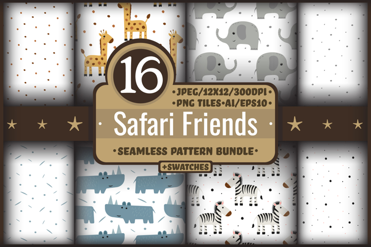 Cute Safari Animals Seamless Pattern Bundle for Nursery example image 1