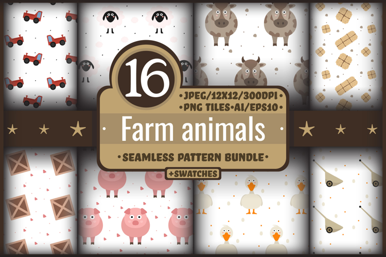 Cute Farm Animals Seamless Pattern Bundle for Nursery
