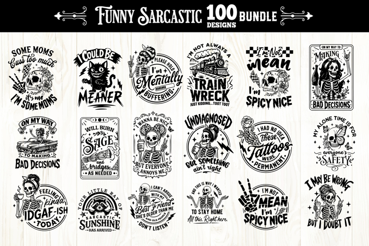 Funny Sarcastic skulls svg, Snarky skull svg bundle 100 file
