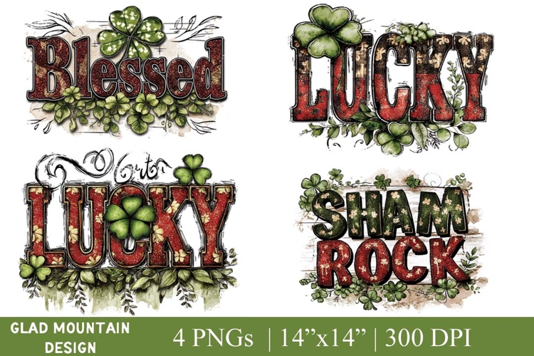 St. Patrick Word Art: Blessed, Lucky, Shamrock clipart pngs