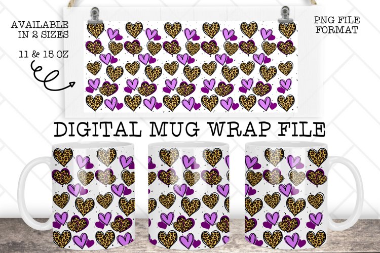 Cheetah Hearts Mug Wrap, Mug Wrap for Sublimation