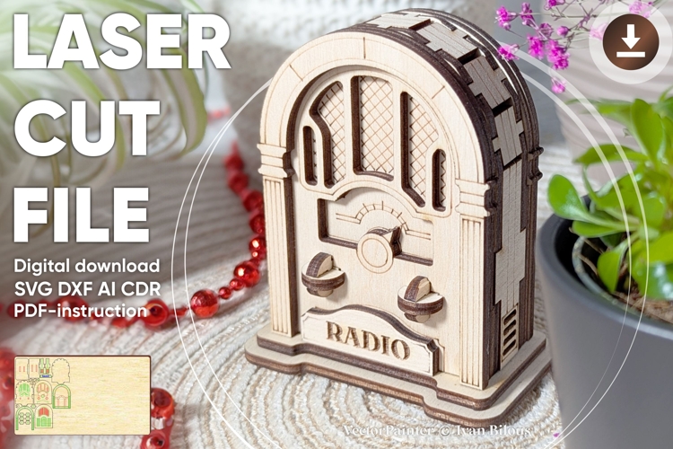 Vintage Radio Miniature Laser Cut File, SVG and DXF Plywood