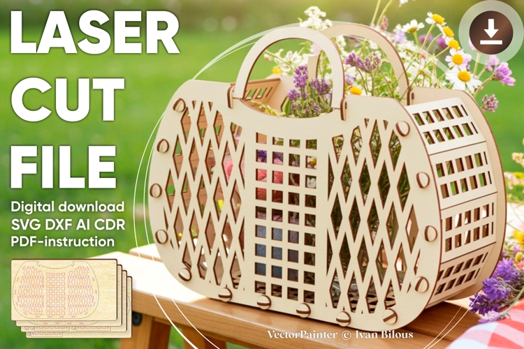 Retro basket - laser cutting file, vector template example image 1