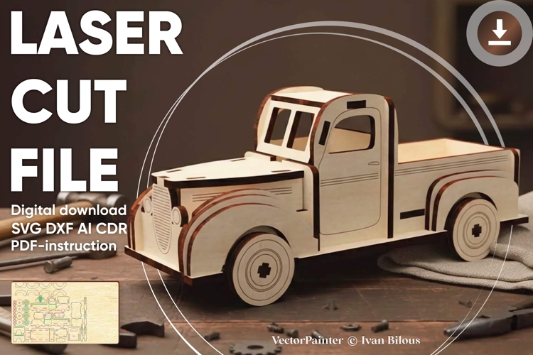 Vintage Truck - 3d laser file, SVG DXF plans for laser