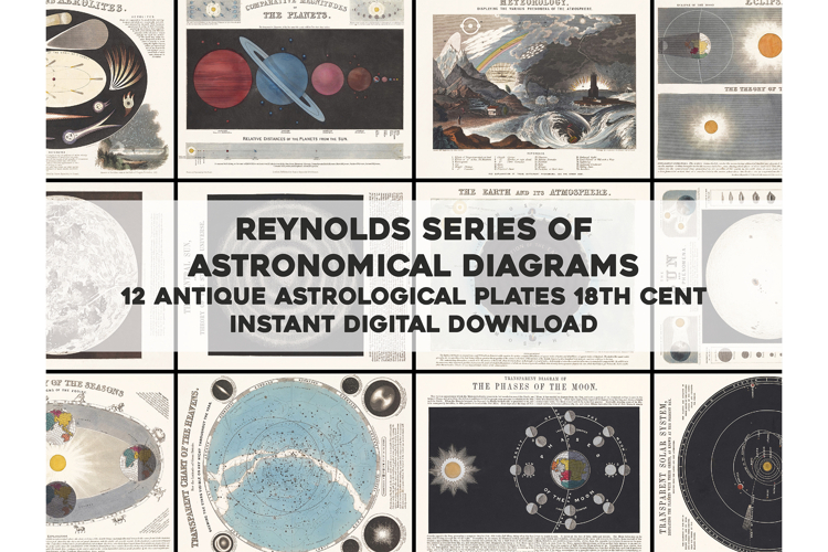 12 Vintage Astronomy Diagrams Astrological Image Bundle