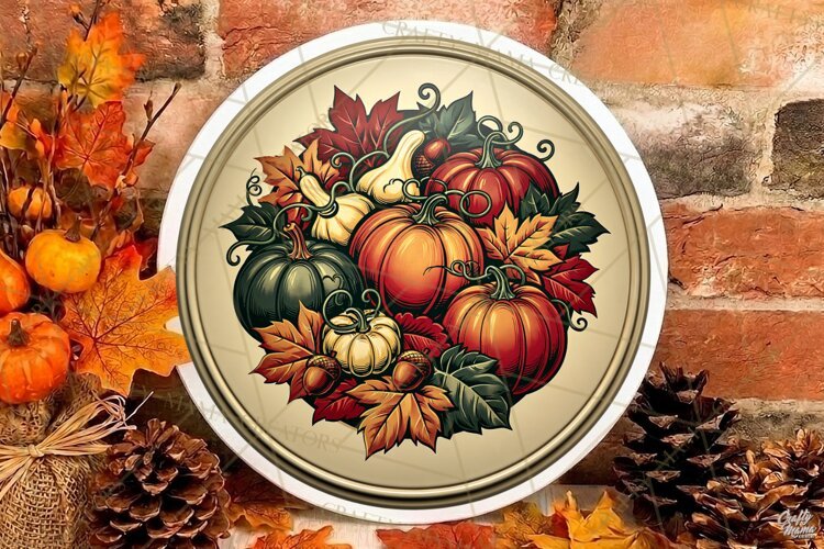 Fall Pumpkins Round Sign Png | Autumn Quote | Door Sign example image 1