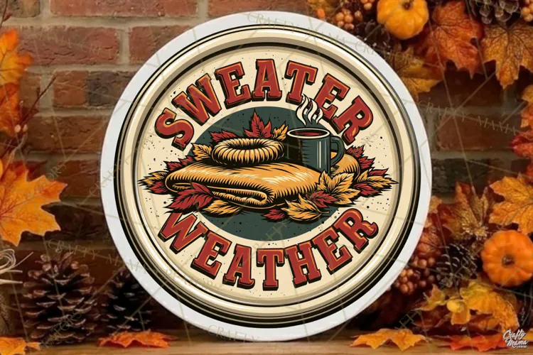 Sweater Weather Fall Round Sign Png | Autumn Quote