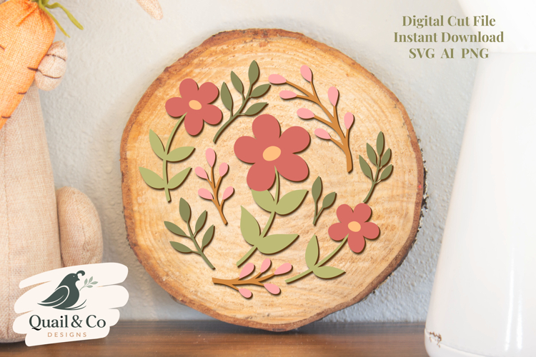 Floral Round Laser Cut File, Flower Paint Kit Design SVG