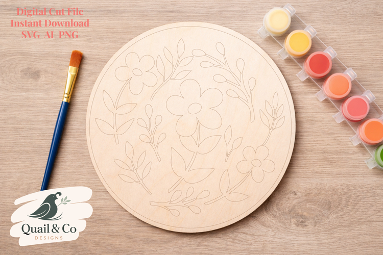Floral Round Laser Cut File, Flower Paint Kit Design SVG