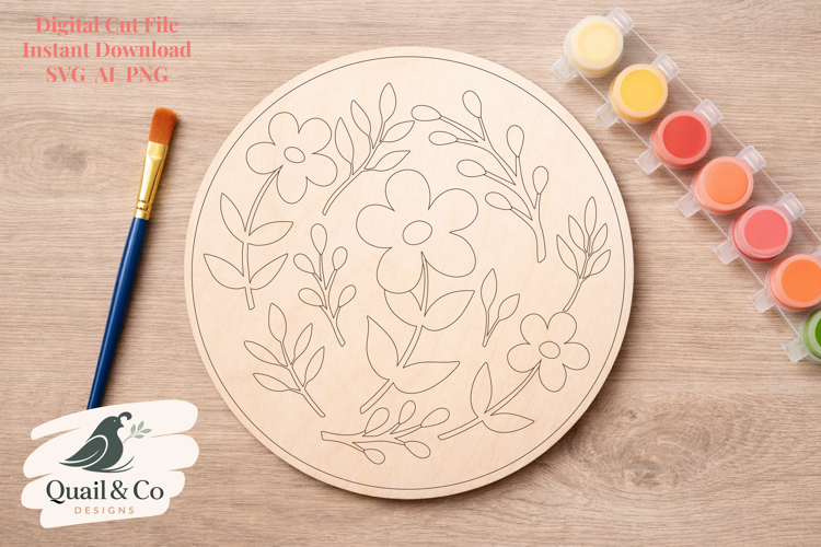 Floral Round Laser Cut File, Flower Paint Kit Design SVG