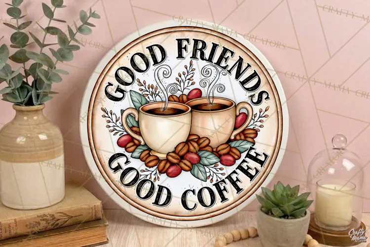 Good Friends Good Coffee | Friendship Round Sign PNG