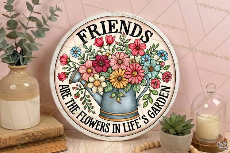Friends Are Flowers | Friendship Round Sign PNG