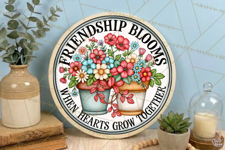 Friendship Blooms | Friendship Round Sign PNG