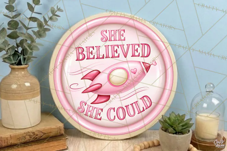 Girl Power Retro Round Sign PNG | She Believed