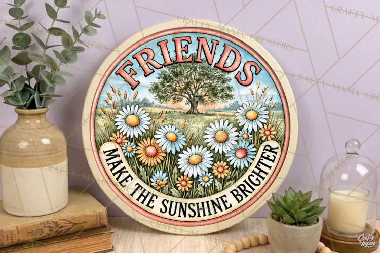 Friends Make Sunshine Brighter | Friendship Round Sign PNG