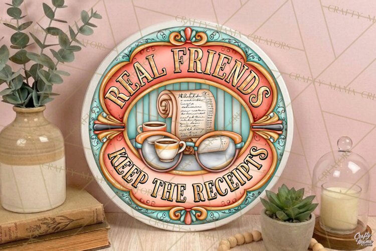 Real Friends Keep Receipts | Friendship Round Sign PNG example image 1