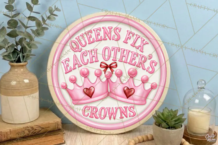 Girl Power Retro Round Sign PNG | Queens Crown