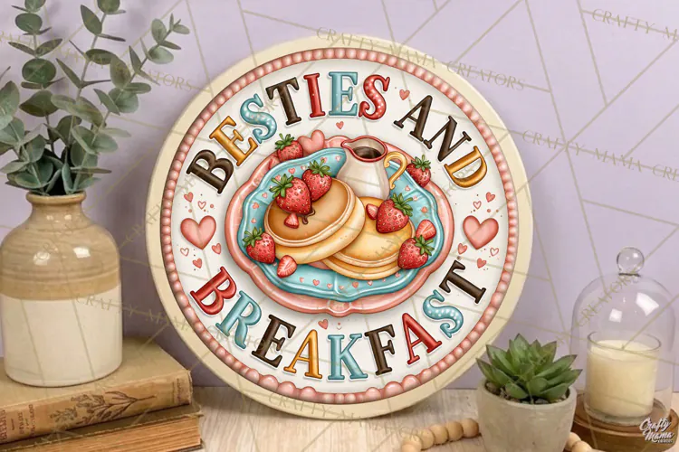 Besties And Breakfast | Friendship Round Sign PNG