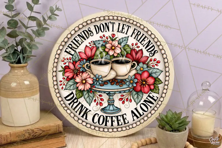 Friends And Coffee | Friendship Round Sign PNG